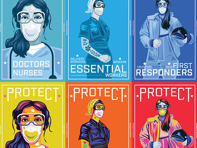 Protect Essential Workers Series art color corona covid 19 crisis design doctors essentialworkers firefighters firstresponders illustration medicalworkers nurses pandemic pandemicart poster protect usa virus