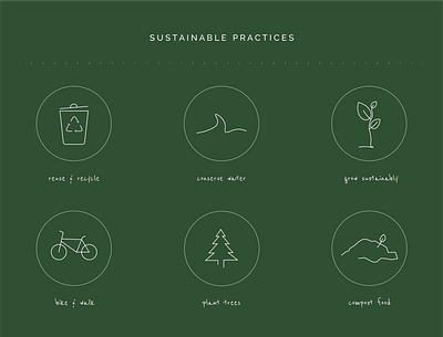 Icons for Sustainable Practices branding design graphic design green green design icon icon design icon set iconography icons simple design simplicity sustainability sustainable