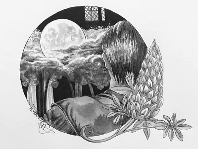 Lupin - Inktober 2018 black and white flower illustration grey illustration ink moon