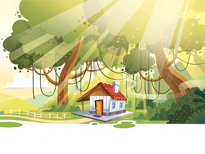 Little house in the vine forest illustration