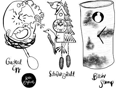 Cuckoo Clock Sketches 1 birds concept cuckoo clock hand lettering illustration ink sketch