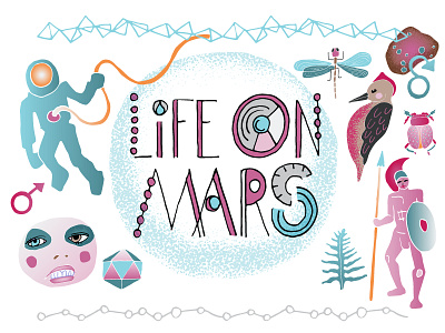 Life on Mars geometry hand drawn illustrations mars planets sci fi science space