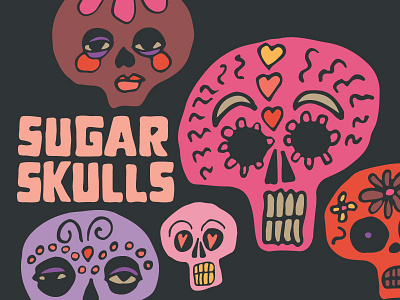 Sugar Skulls colourful day of the dead dia de los muertos hand drawn hand lettering icons illustrations sugar skulls vector