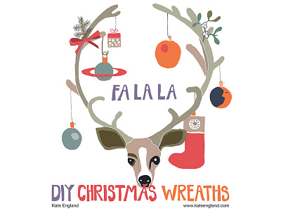 DIY Christmas Reindeer Wreath antlers christmas hand drawn holiday illustration reindeer wreath