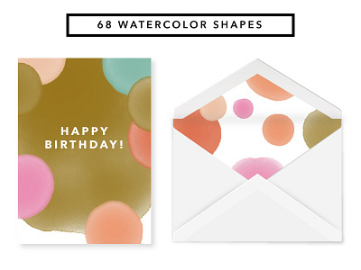 Watercolor Shapes birthday card envelope greeting shapes stationery watercolor