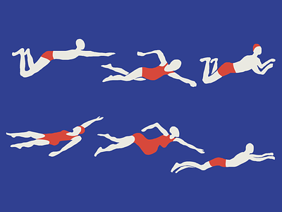 Swimming athletic drawn hand illustrations summer swimmers
