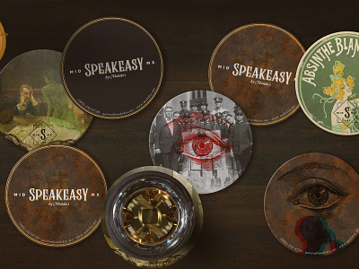 Speakeasy Bar Coasters 1920 alcohol bar brand brand assets branding coaster cocktail cocktail party cocktails concept bar hidden logo logos merida mexico misterious mistery prohibition speakeasy