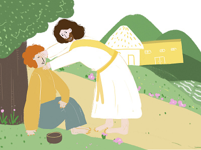 Jesus healed the blind bible childbook color cute fantasy illustration jesus preschool