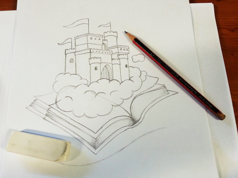 Castles In The Clouds Sketch book story storytelling fairytale clouds castle vector logo lonely viking shane rielly sketch