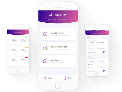 Cleanzy Laundry App delivery dry cleaning service laundry mobile app on demand startup uber like ui ux