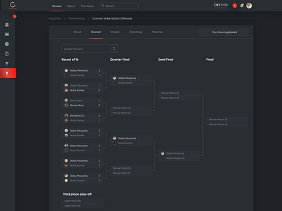 Bracket for Esports Tournaments dark theme dark ui esport esports fifa game gaming geekletes minimalistic nba2k simple sports tournament hosting web application