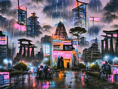 Neon Cyber City Print