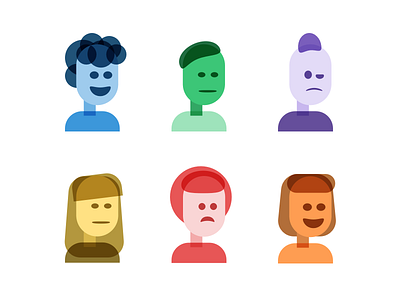 Multiplied Colorful Folks clean expressions faces flat geometric illustration people portrait profile simple teammates teams