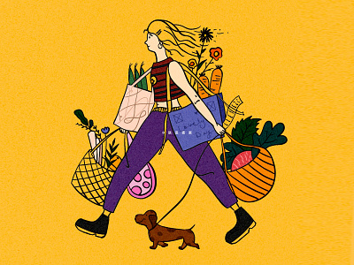 插画练习1-购物指南go shopping after effects animation branding character design girl illustration illustrator shopping typography vector