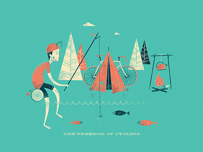 The Freedom Of Cycling - Part 2 bike camping cycling fish fishing freedom illustration nature