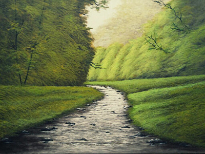"A babbling brook" acrylic painting canvas fine arts green handpainted nature painting water