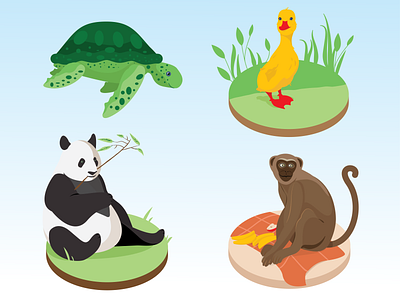 Animals animal bananas duck grass green ground illustration monkey panda training turtle vector workbook