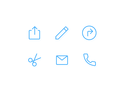 Custom icons call cut directions edit email mail phone scissors share