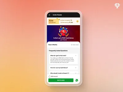 Referral Invite Friends animation app design card design dashboard dream11 earn fantasy sports gaming graphic design invite friends micro interaction mobile mobile app design refer refer and earn referral share and earn tracking ui ui ux