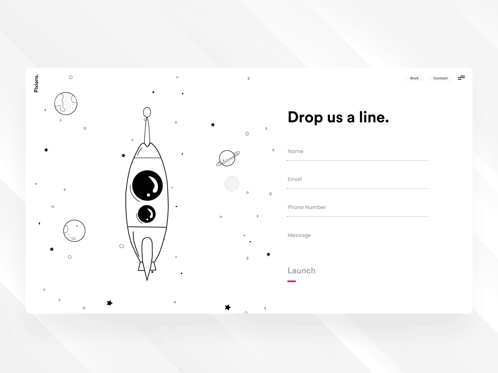 Contact Us animation clean concept debutshot design drawing gif illustraion ios landing page minimal minimalist mobile motion space typography ui user interface web
