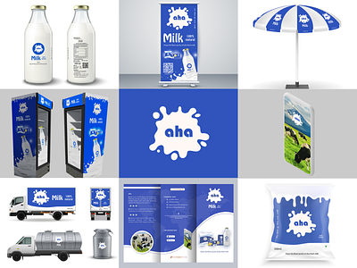 aha - Dairy Branding 3d animation branding dairy branding graphic design illustration logo milk ui ux vector web