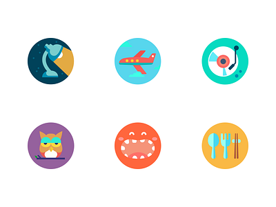 Activity Icons eat flat happy icons illustration losesleep music travel work