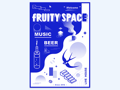 Fruityspace3 onecolour printing screen，illustration，poster，blue
