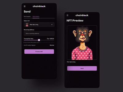 NFT Transfer mobile app blockchain bridge dark mode dashboard design nft swap transfer ui uidesign uiux ux web3