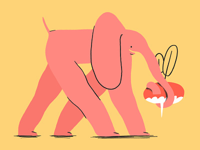 Elephant with radish 🌝 character colors elephant happy illustration pink radish sketch