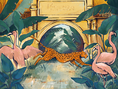 This is your moment animals animals illustrated childrens illustration contest digital digital art digital painting fidenza flamingo green illustration leaves leopard ligabue nature parma tropical