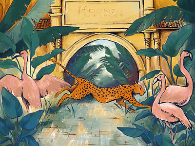 This is your moment animals animals illustrated childrens illustration contest digital digital art digital painting fidenza flamingo green illustration leaves leopard ligabue nature parma tropical