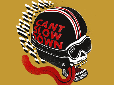 Can't Slow Down black gold illustration motorcycle red skull speed