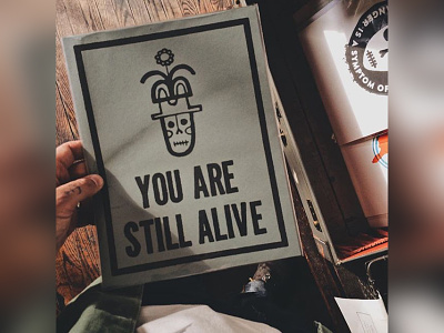 You Are Still Alive alive illustration print printmaking risograph skeleton