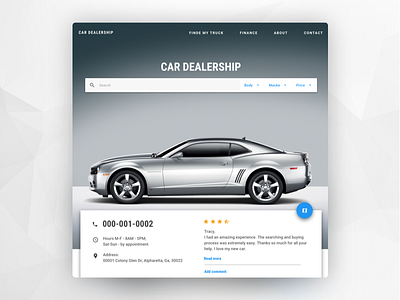 Car dealership homepage landing page ui web website