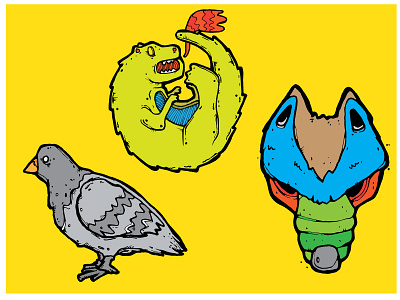 Pigeon // Dragon // Wolf free vectors fun illustration