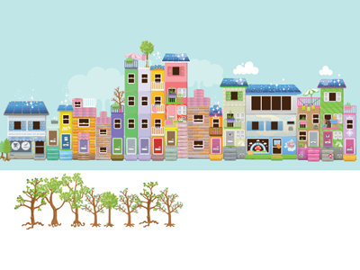 houses & trees houses illustration trees vector