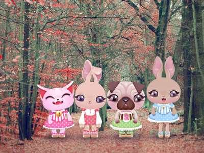 ABC Pug and friends bunny cat lucky pug