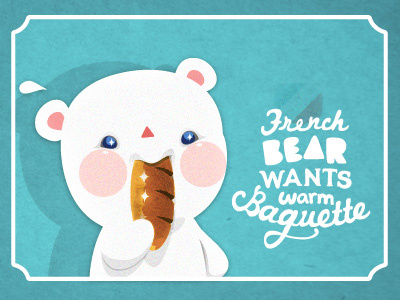 French Bear baguette bear french lettering