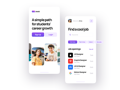 Jooob — Job Search Platform app app design design finder hire hiring job board job listing job search logo mobile app product design typography ui ux