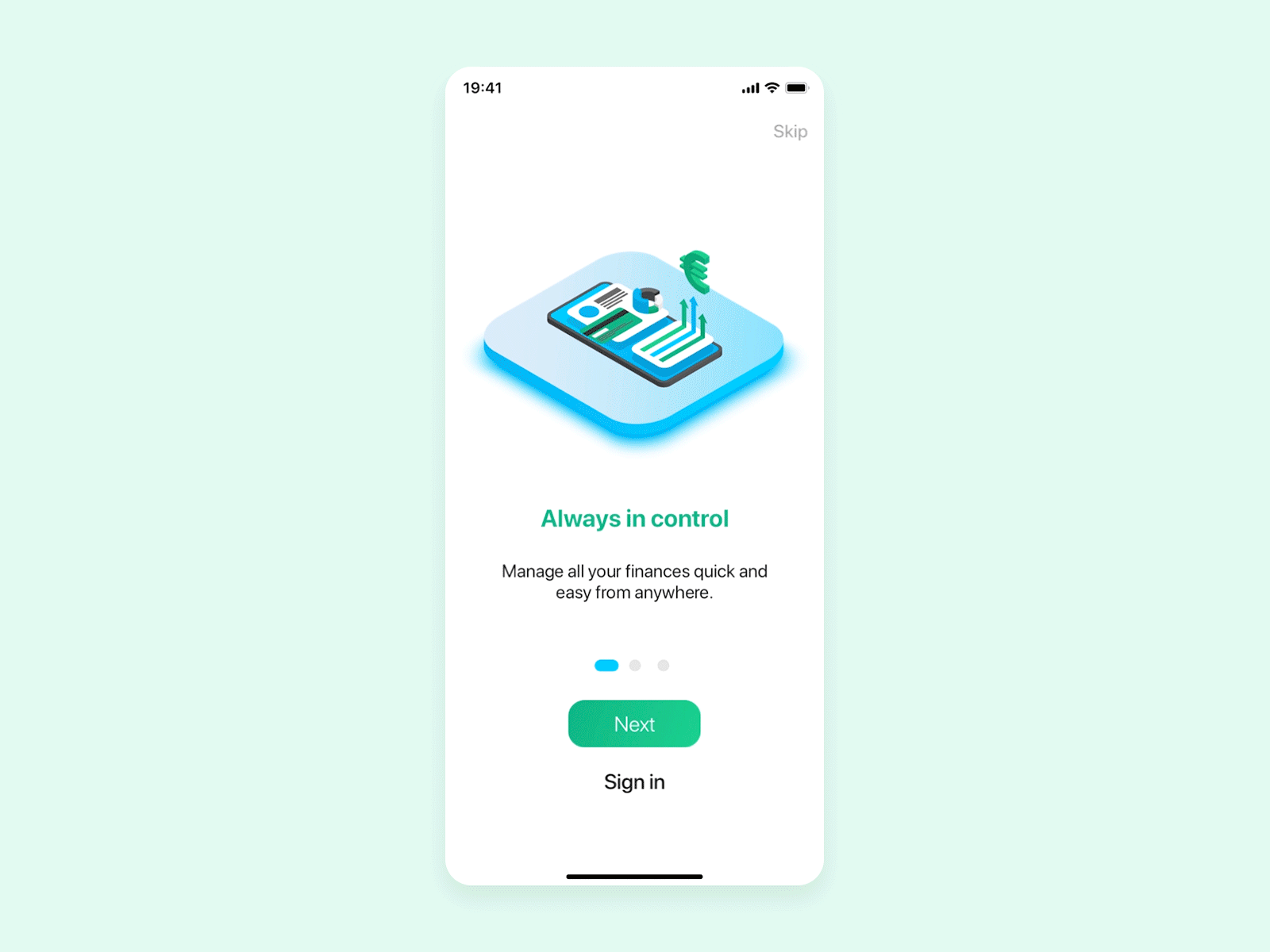 Isometric mobile banking onboarding