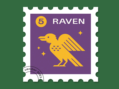 #5 Raven crow flat graphic design illustration inktober logo nevermore postage stamp raven stamp vector