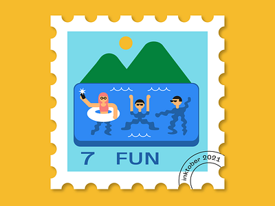 #7 Summer fun flat fun graphic design illustration inktober mountains pool postage stamp stamp summer swim swimming pool vector