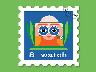 #8 Watch binoculars bush eye flat graphic design grass illustration inktober look postage stamp safari stamp vector watch