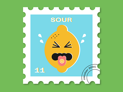 #11 Sour flat fruit graphic design illustration inktober lemon lime postage stamp sour sour foods squint stamp taste vector