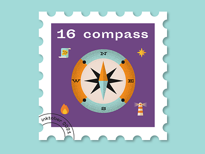 #16 Compass adventures arrow compass flat graphic design illustration inktober postage stamp stamp vector way