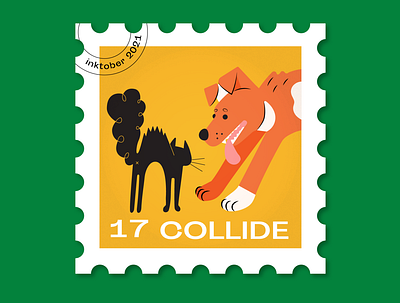 #17 Collide animals cat cats clash collide collision conflict dog dogs flat graphic design illustration inktober pets postage stamp stamp vector