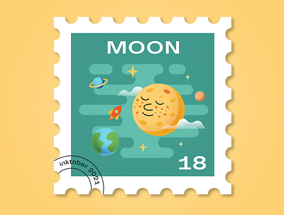 #18 moon astronaut cosmos design flat fly to the moon graphic design illustration inktober moon planets postage stamp space spaceship stamp starship universe vector