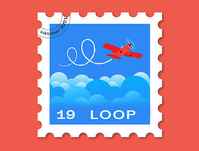 #19 Loop airplane biplane clouds design flat graphic design illustration inktober loop plane plane loop postage stamp red biplane sky stamp vector