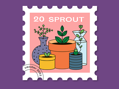 #20 Sprout botanic botany design flat graphic design greens illustration inktober plant plants and other botanical joys postage stamp pot pots sprout stamp vector
