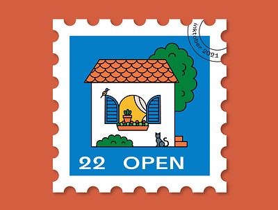 #22 Open country country house design flat graphic design home house illustration inktober open open window picture postage stamp shutters stamp vector village house window